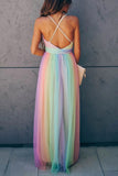Rainbow V-neck Maternity Photoshoot Maxi Dress