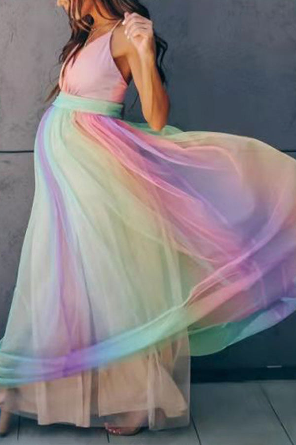 Rainbow Tulle Maternity Gown