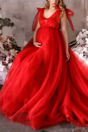 Red Tulle A-line Maternity Photograph Gown