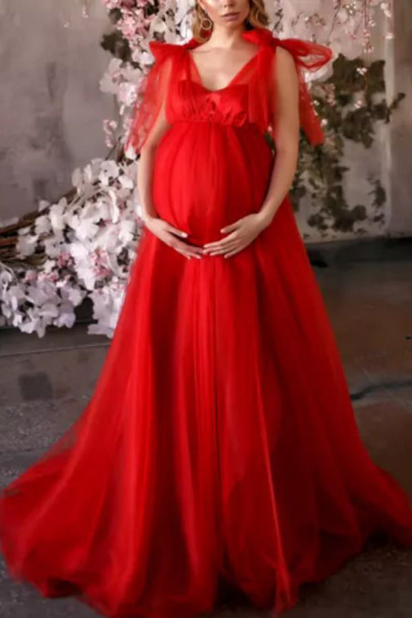 Red Tulle A-line Maternity Photograph Gown