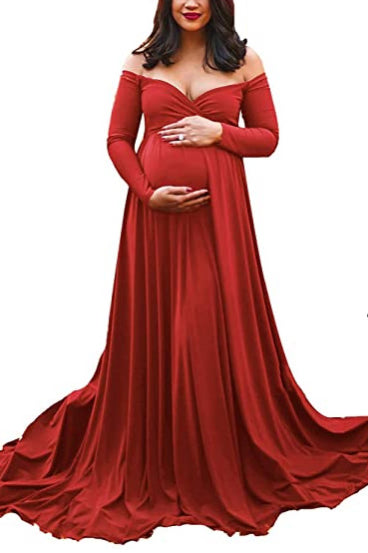 Gorgeous Off-the-shoulder A-line Maternity Photoshoot Dress