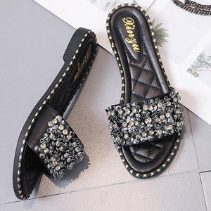 Women's PU Rhinestone Decor Slippers - Glamix Maternity