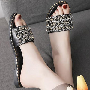 Women's PU Rhinestone Decor Slippers - Glamix Maternity