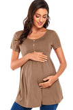Round Neck Buttoned Ruched Maternity Top