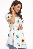 Round Neck Short Sleeve Sunflower Maternity Top