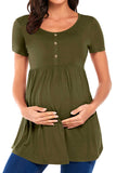 Round Neck Buttoned Ruched Maternity Top Tops