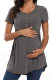 Round Neck Buttoned Ruched Maternity Top Gray / S Tops