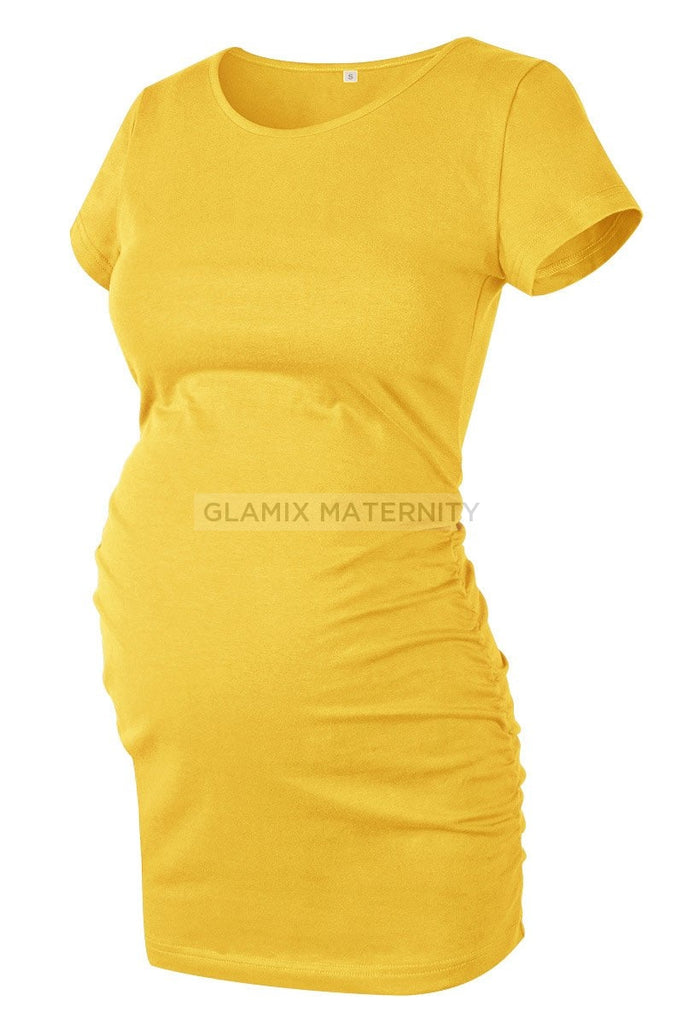 Ruched Maternity T-Shirt With Short Sleeves Yellow / S Tops