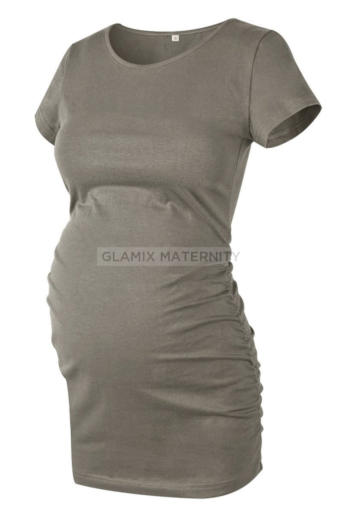 Ruched Maternity T-Shirt With Short Sleeves Gray / S Tops