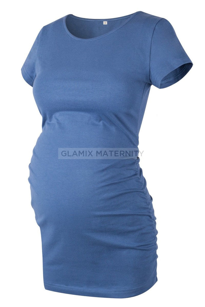Ruched Maternity T-Shirt With Short Sleeves Blue / S Tops