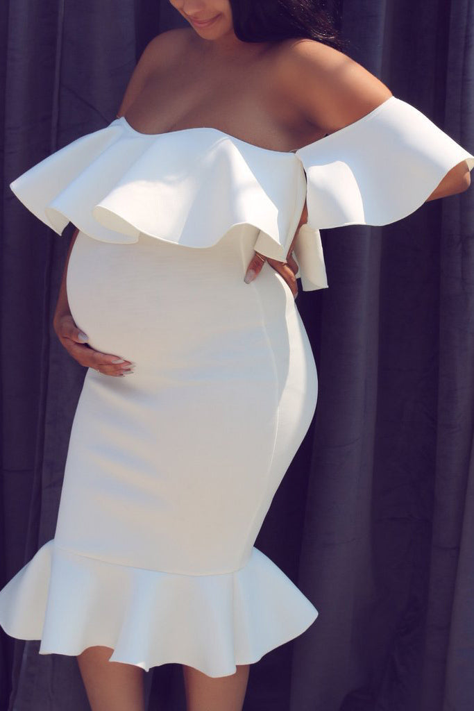 Ruffle Off the Shoulder Baby Shower Maternity Dress