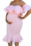 Ruffle Off the Shoulder Baby Shower Maternity Dress