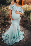 Ruffled Mermaid Maternity Spaghetti Straps Dress