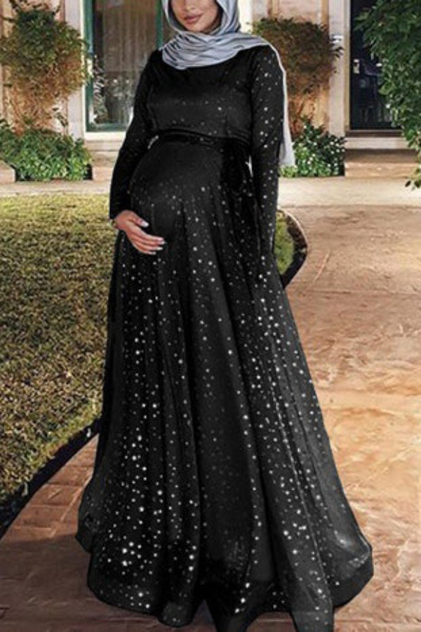 Scoop Double Layered Maternity Long Dress Scoop Double Layered Maternity Long Dress