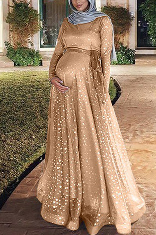 Scoop Double Layered Maternity Long Dress