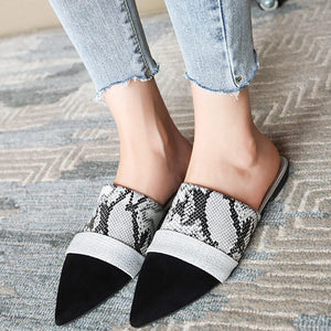 Serpentine Print Slide Pointed Toe Suede Sandals - Glamix Maternity