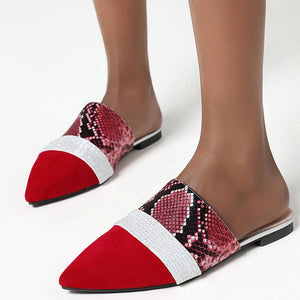 Serpentine Print Slide Pointed Toe Suede Sandals - Glamix Maternity