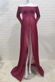 Sexy Off-the-shoulder High Slit Maternity Photoshoot Gown