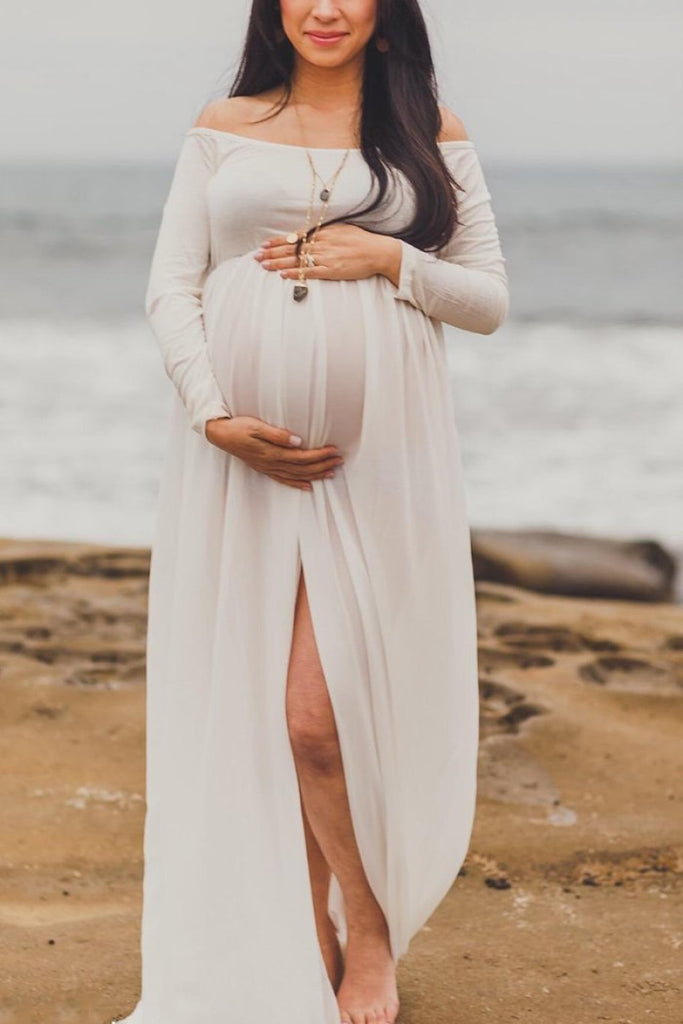 Sexy Off-the-shoulder Thigh-high Slit Maternity Photoshoot Gown