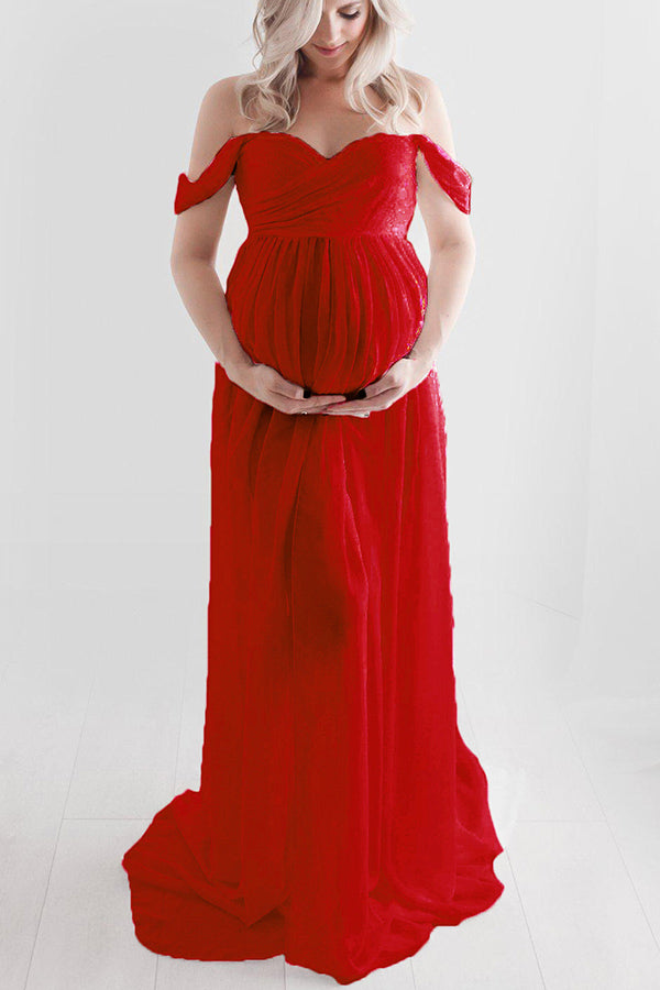 Sexy Off-the-shoulder Thigh-high Slit Maternity Photoshoot Dress