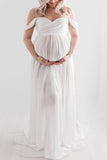 Sexy Off-the-shoulder Thigh-high Slit Maternity Photoshoot Dress