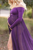 Sexy Off-the-shoulder High Slit Maternity Photoshoot Gown