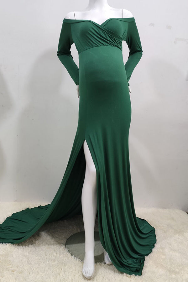 Sexy Off-the-shoulder Thigh-high Slit Photoshoot Gown