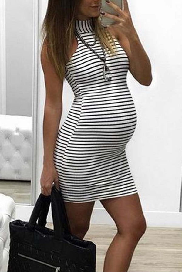Sexy Short Bodycon Dress Maternity Striped Mini Dress