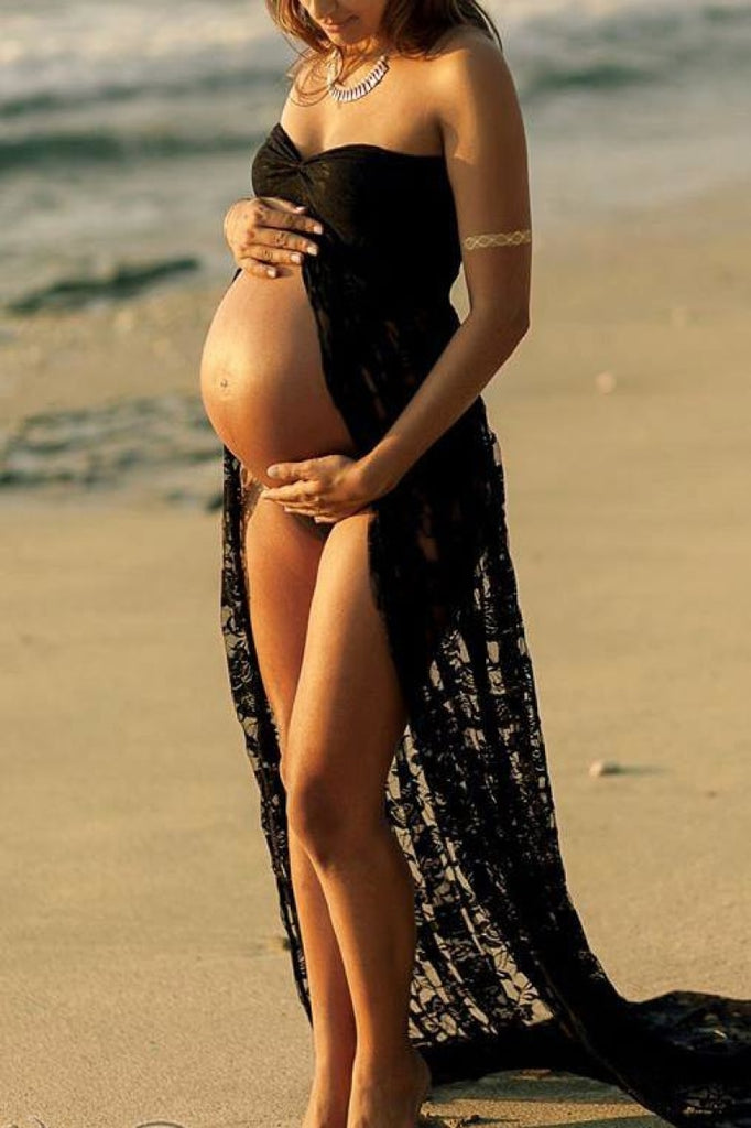 Pregnancy Strapless Sweetheart Neckline Flare Maternity Dress