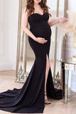 Sexy Strapless Thigh-high Slit Maternity Dress