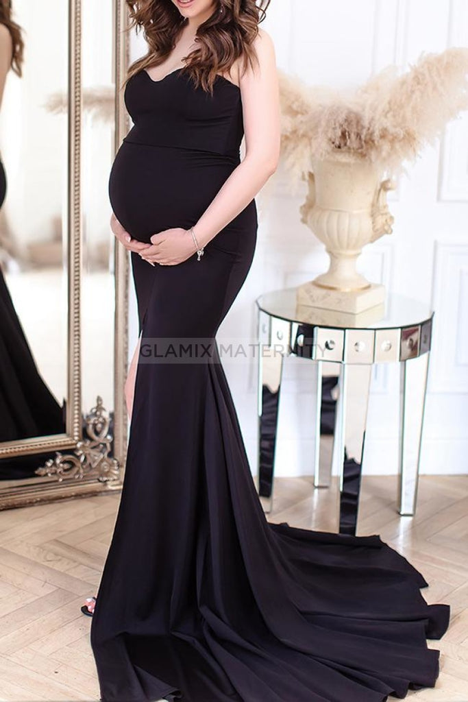 Sexy Strapless Thigh-high Slit Maternity Dress