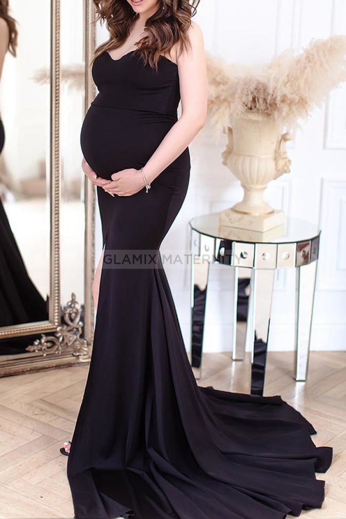 Sexy Strapless Thigh-high Slit Maternity Dress Sexy Strapless Thigh-high Slit Maternity Dress