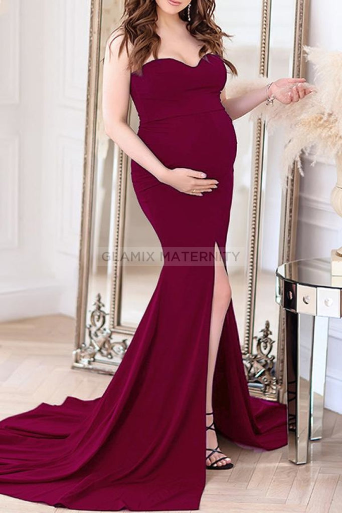 Sexy Strapless Thigh-high Slit Maternity Dress Sexy Strapless Thigh-high Slit Maternity Dress