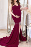 Sexy Strapless Thigh-high Slit Maternity Dress