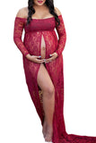 Sexy Thigh-high Slit Lace Maternity Baby Shower Dress