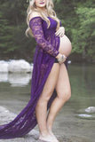 Sexy Thigh-high Slit Lace Maternity Baby Shower Dress