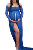 Sexy Thigh-high Slit Lace Maternity Baby Shower Dress