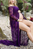 Sexy Thigh-high Slit Lace Maternity Baby Shower Dress