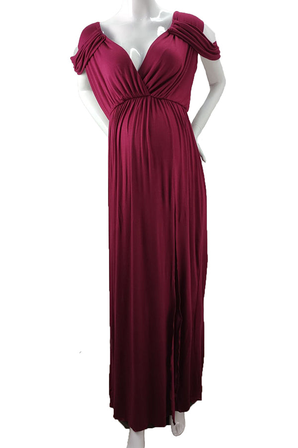 Sexy Thigh-High Slit Off-shoulder Maternity Dress | GLAMIX Glamix Maternity Sexy Thigh-High Slit Off-shoulder Maternity Dress | GLAMIX Glamix Maternity
