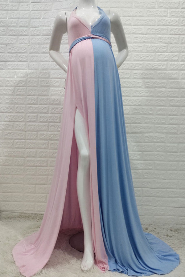 Sexy Two-tone Thigh-high Slit Maternity Dress