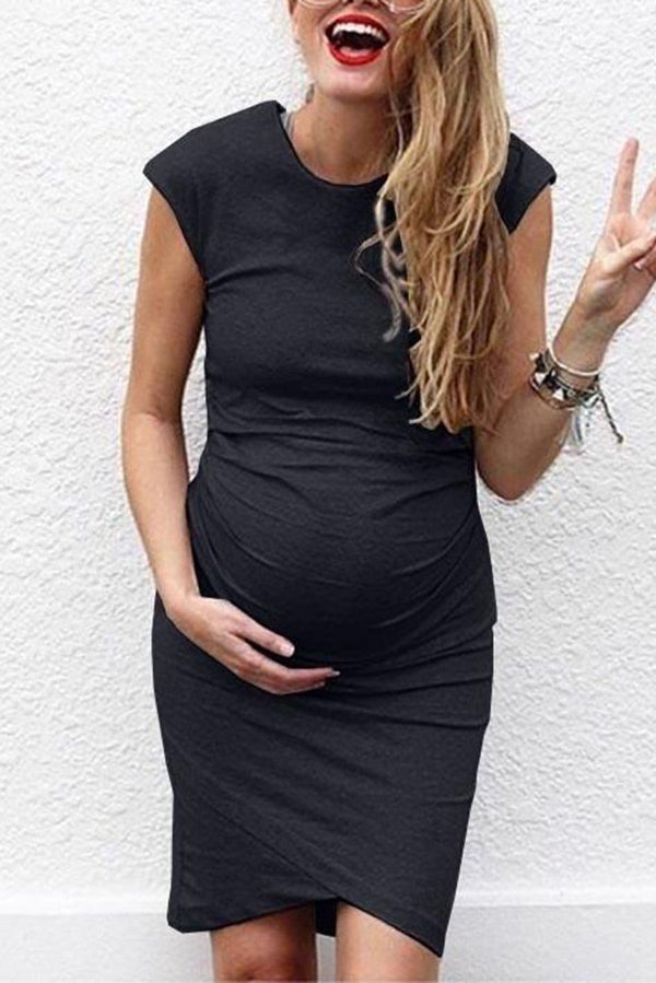 Plus Size Solid Soft Short Baby Shower Maternity Dress, Black / 4XL Plus Size Solid Soft Short Baby Shower Maternity Dress, Black / 4XL