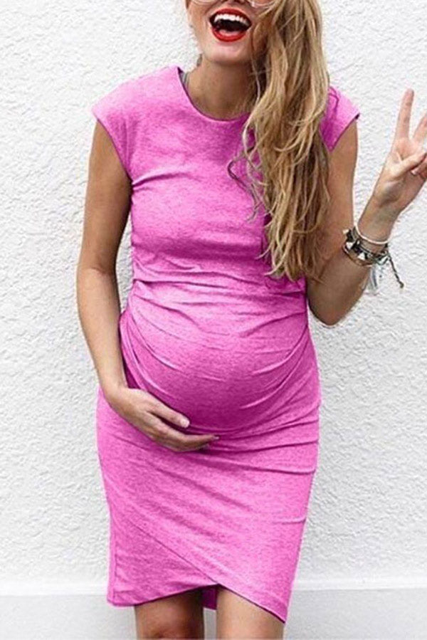 Plus Size Solid Soft Short Baby Shower Maternity Dress, Fuchsia / 2XL Plus Size Solid Soft Short Baby Shower Maternity Dress, Fuchsia / 2XL