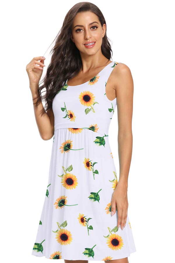 Sleeveless Bateau Neckline Sunflower Nursing Tank Dress Sleeveless Bateau Neckline Sunflower Nursing Tank Dress