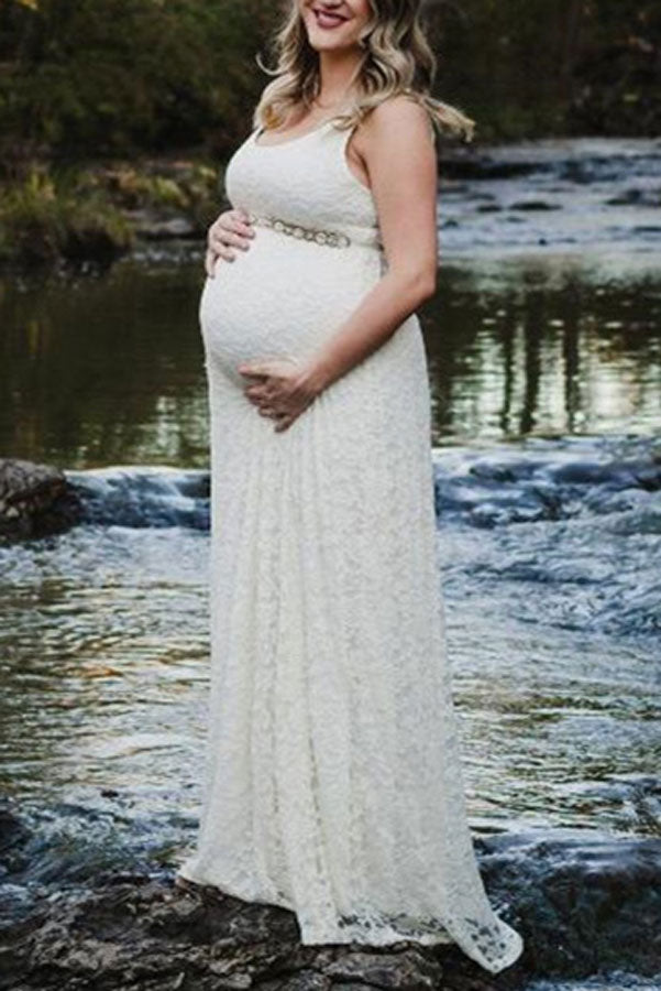 Sleeveless Lace Maternity Gown For Photoshoot