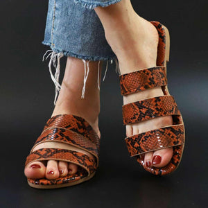 Snakeskin Print Open-toe Flats Sandals - Glamix Maternity