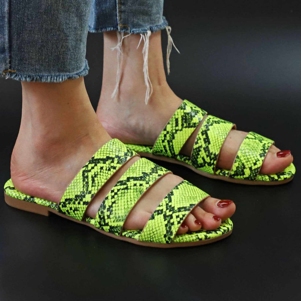 Snakeskin Print Open-toe Flats Sandals - Glamix Maternity