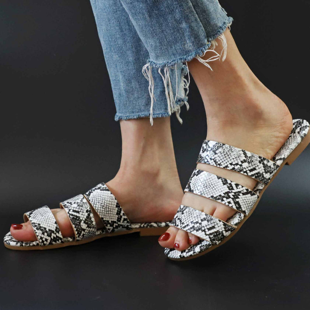 Snakeskin Print Open-toe Flats Sandals - Glamix Maternity