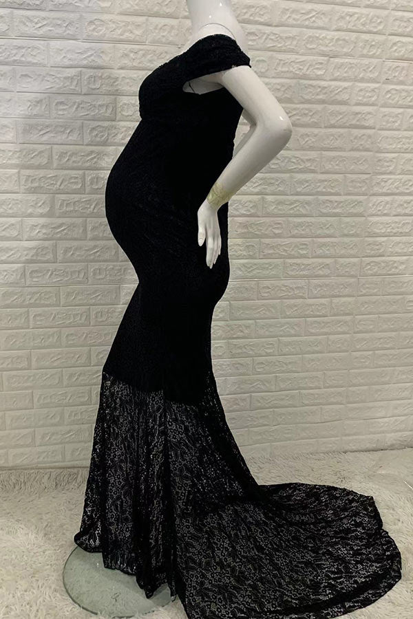 Soft Lace Mermaid Off-the-shoulder Maternity Photoshoot Gown Soft Lace Mermaid Off-the-shoulder Maternity Photoshoot Gown