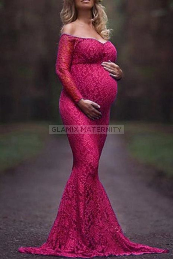 Soft Lace Off-the-shoulder Maternity Mermaid Dress