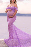 Soft Lace Off-the-shoulder Mermaid Maternity Photoshoot Dress